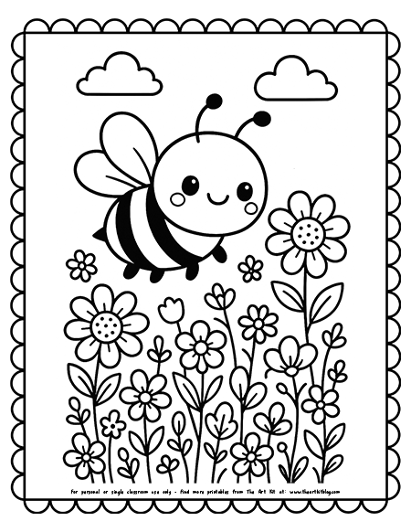 Kawaii Bee And Flower Garden Coloring Pages