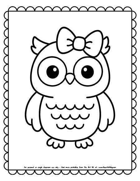 Kawaii Owl With A Bow Coloring Pages