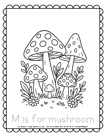 M Is For Mushroom Garden Coloring Pages