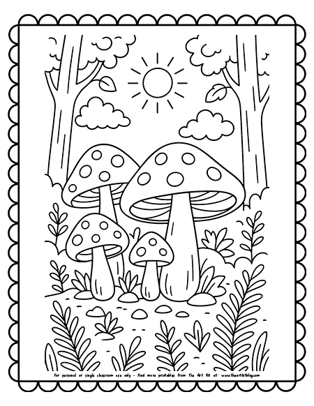 Mushroom In The Forest Coloring Page