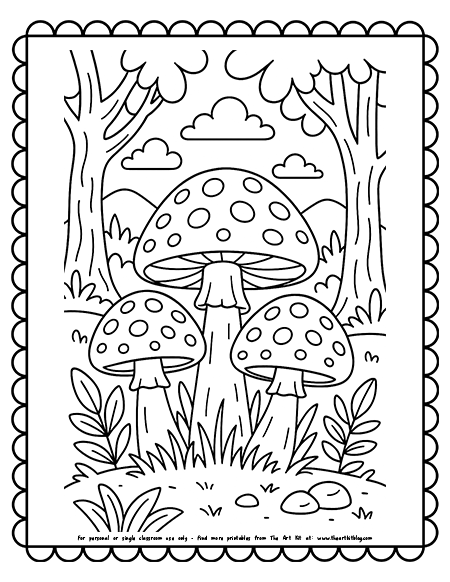 Mushroom In The Forest Coloring Pages