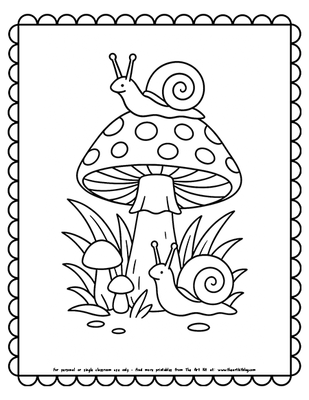 Mushroom With Snails Coloring Pages
