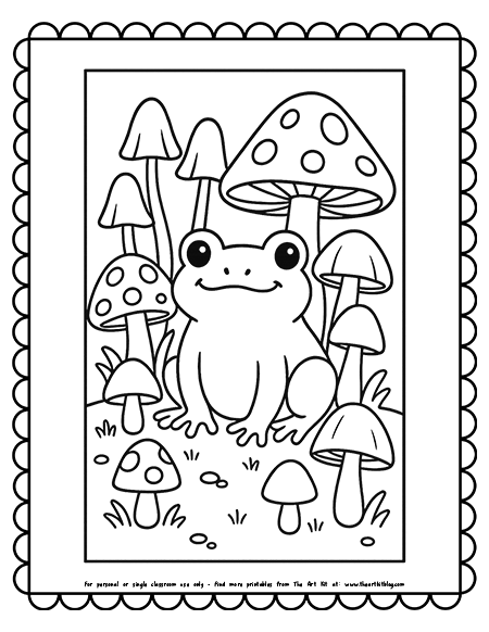 Mushrooms Around Frog Coloring Pages