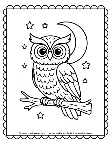 Owl And Moon Coloring Page