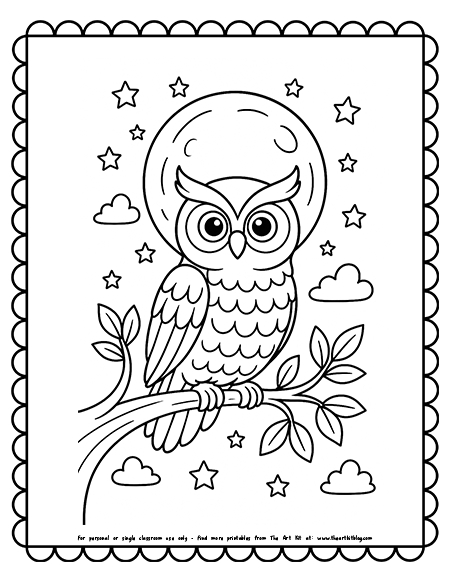 Owl In The Moonlight Coloring Pages