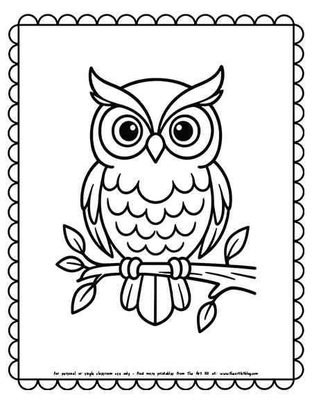 Owl Sitting On A Branch Coloring Page
