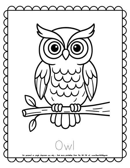 Owl Sitting On A Branch Coloring Pages