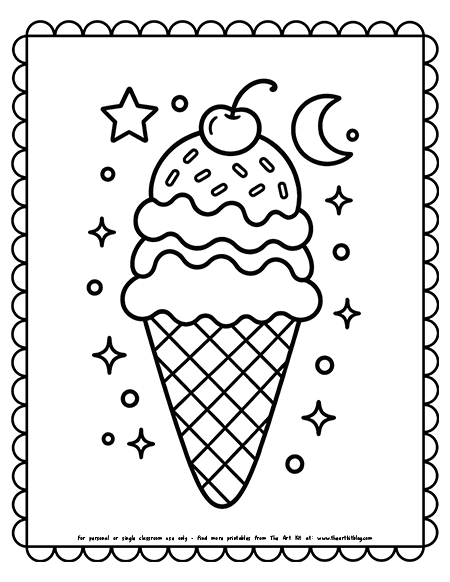 Pastel Aesthetic Ice Cream Coloring Page