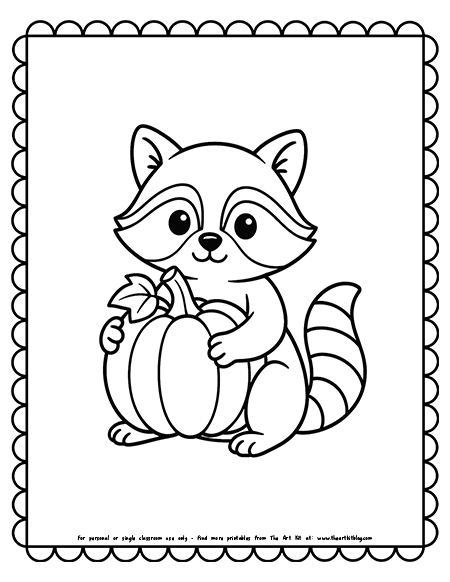 Raccoon Holding A Pumpkin Coloring Pages