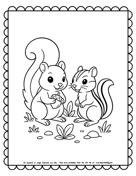 Squirrel And Chipmunk Together Coloring Pages