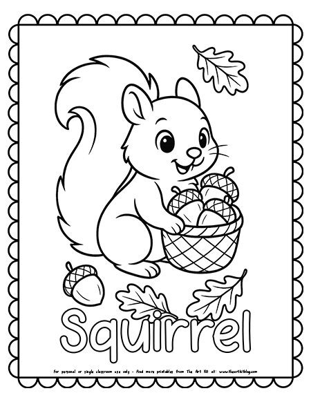 Squirrel Collecting Acorns Coloring Page