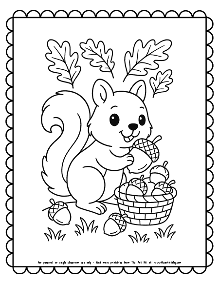 Squirrel Collecting Acorns Coloring Pages