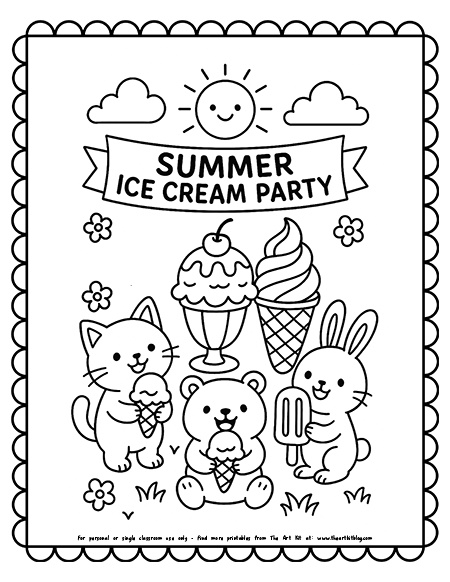 Summer Ice Cream Party Coloring Page