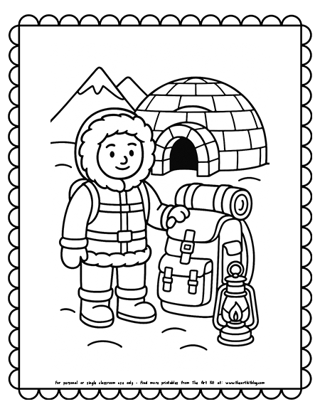 Arctic Explorer Gear Backpack and Lantern Outside Igloo Coloring Pages Arctic Explorer Gear Backpack and Lantern Outside Igloo Coloring Pages