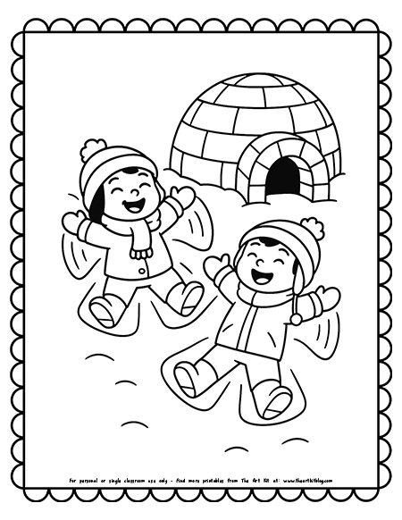 Bundled Up Kids Making Snow Angels Next to Igloo Fort Coloring Pages Bundled Up Kids Making Snow Angels Next to Igloo Fort Coloring Pages