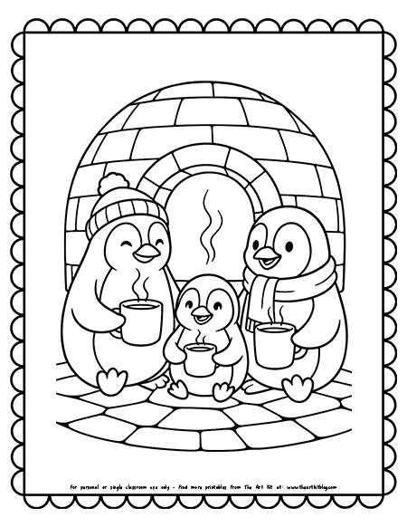 Cozy Penguin Family Inside Igloo Drinking Hot Cocoa Coloring Pages Cozy Penguin Family Inside Igloo Drinking Hot Cocoa Coloring Pages