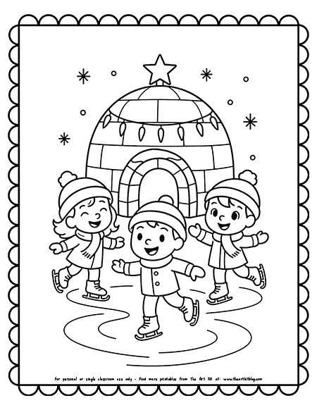 Kids Ice Skating Around Decorated Igloo With Icicle Lights Coloring Pages Kids Ice Skating Around Decorated Igloo With Icicle Lights Coloring Pages