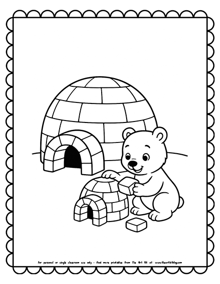 Polar Bear Cub Building Small Snow Igloo Next to Big Igloo Coloring Pages Polar Bear Cub Building Small Snow Igloo Next to Big Igloo Coloring Pages