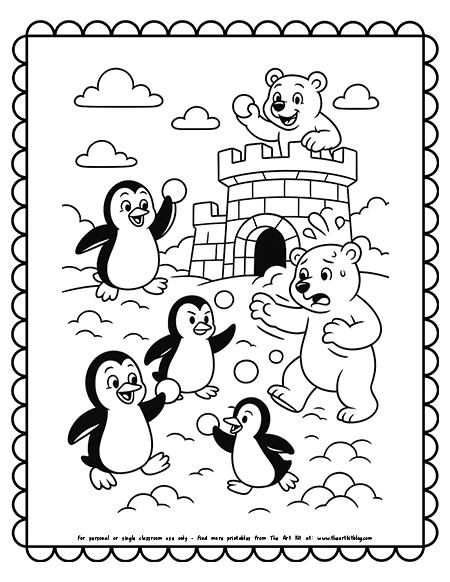 Snowball Fight Between Penguins and Polar Bears at Igloo Castle Coloring Pages Snowball Fight Between Penguins and Polar Bears at Igloo Castle Coloring Pages