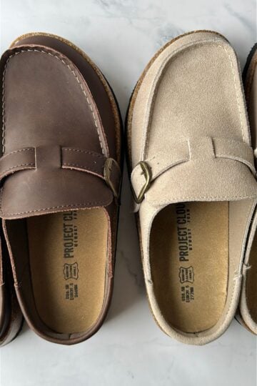 Project-Cloud-Carline-clogs-in-Stone-Suede-worn-without-socks